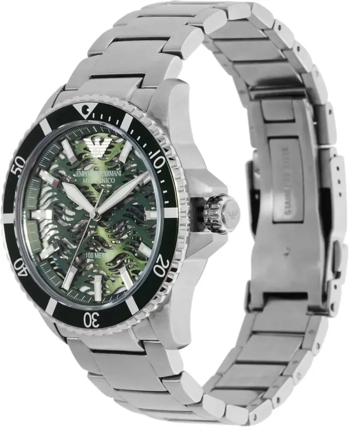 Emporio Armani Diver Automatic Green Dial Silver Steel Strap Watch For Men - AR60061 - Image 5